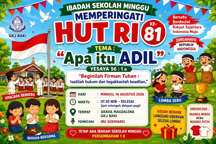 Ibadah Sekolah Minggu Memperingati HUT RI ke-81, gereja kristen jawa, gkj, gkj baki, gereja kristen jawa baki, baki, sukoharjo, gkj klasis sukoharjo, klasis sukoharjo, klasis, sinode gkj, sinode 