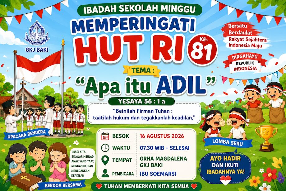 Ibadah Sekolah Minggu Memperingati HUT RI ke-81, gereja kristen jawa, gkj, gkj baki, gereja kristen jawa baki, baki, sukoharjo, gkj klasis sukoharjo, klasis sukoharjo, klasis, sinode gkj, sinode 